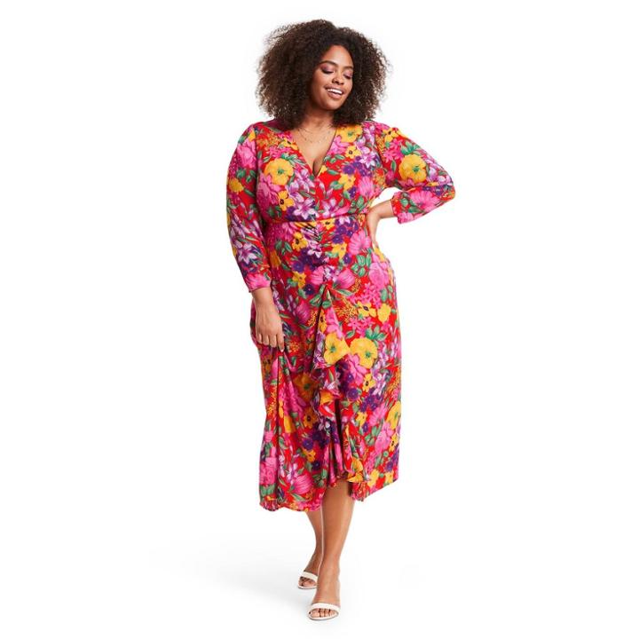 Plus Size Floral Open Back Cascade Ruffle Dress - Rixo For Target Pink