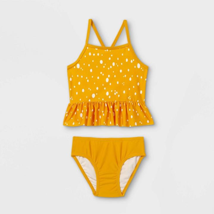 Toddler Girls' Dot Print Ruffle Tankini Set - Cat & Jack Yellow