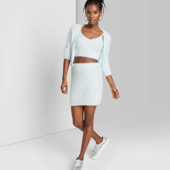Women's Fuzzy Sweater Knit Mini Skirt - Wild Fable Aqua