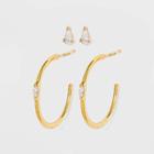 Sterling Silver Hoop And Cubic Zirconia Duo Stud Earring Set - A New Day Gold