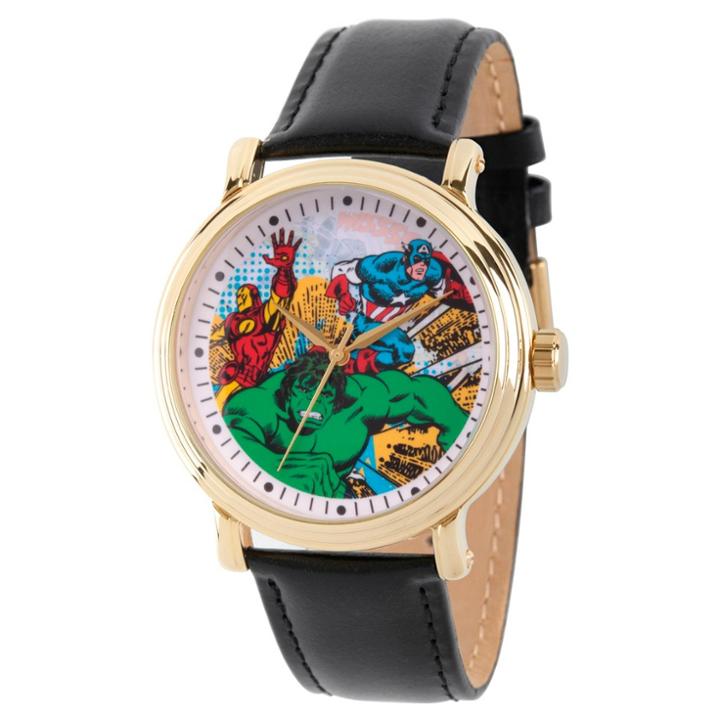 Men's Marvel Comics Captain America/iron Man And Hulk Gold Alloy Vintage Watch - Black