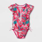 Baby Girls' Short Sleeve Hawaiian One Piece Swimsuit - Cat & Jack Pink