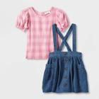 Toddler Girls' Plaid Top & Chambray Skirtall Set - Cat & Jack Pink