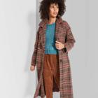 Women's Plaid Long Sleeve Oversized Button-front Wool Coat - Wild Fable Brown/pink