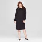 Women's Plus Size Long Sleeve Knit Midi Dress - Prologue Black