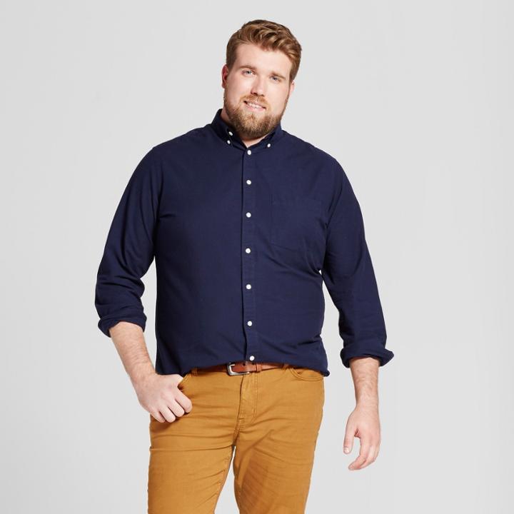 Men's Big & Tall Standard Fit Whittier Oxford Button-down Shirt - Goodfellow & Co Navy (blue)