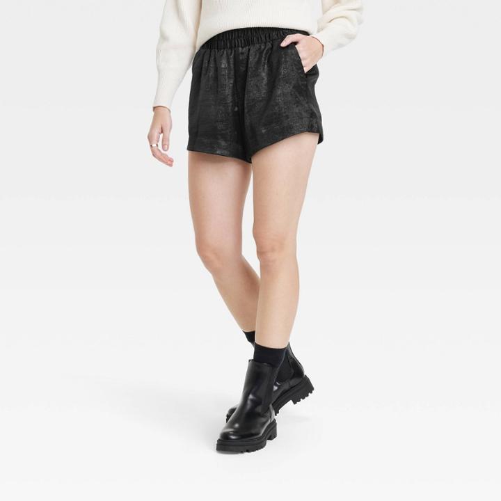 Women's High-rise Metallic Shorts - A New Day Black