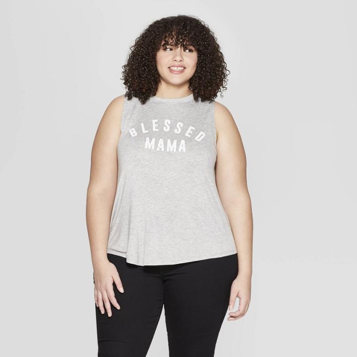 Women's Plus Size Blessed Mama Scoop Neck Tank Top - Grayson Threads (juniors') - Gray