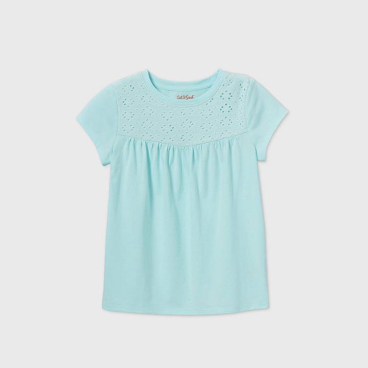 Girls' Crochet Knit T-shirt Top - Cat & Jack Aqua