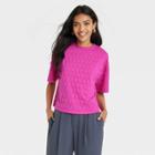 Women's Bell Short Sleeve Quilted Boxy T-shirt - A New Day Pink