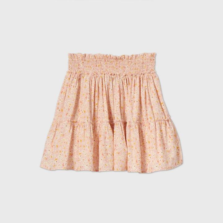 Women's Floral Print Tiered Ruffle Mini Skirt - Wild Fable Peach