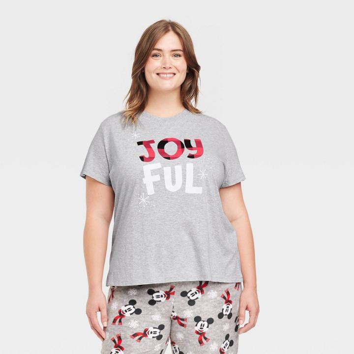 Women's Plus Size Holiday Joyful Matching Family Pajama T-shirt - Wondershop Gray