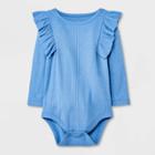 Baby Girls' Ribbed Ruffle Long Sleeve Bodysuit - Cat & Jack Blue Newborn