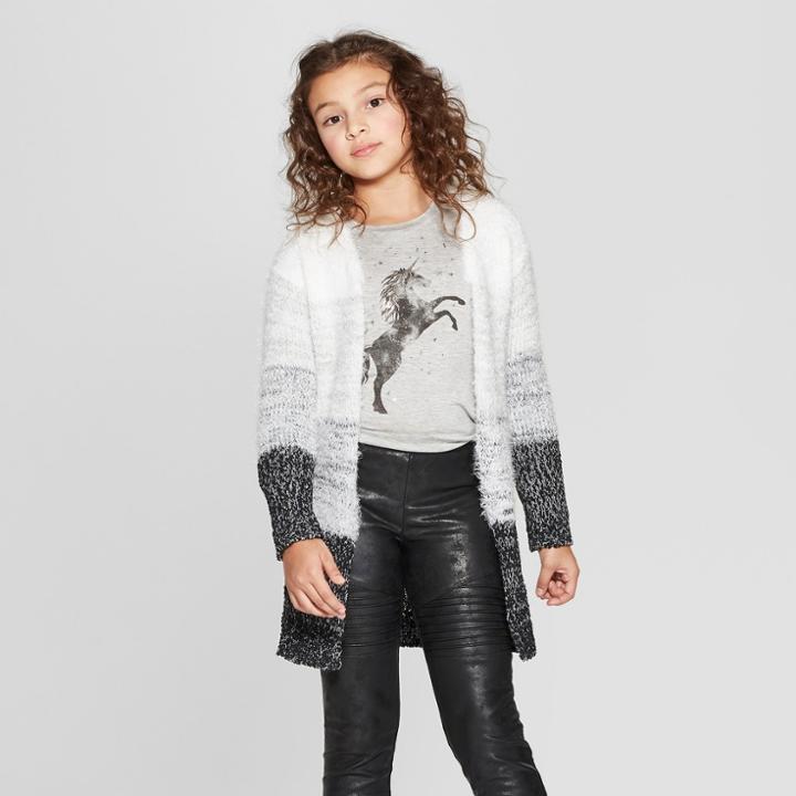 Girls' Colorblock Eyelash Cardigan - Art Class White/black
