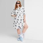 Women's Plus Size Ascot + Hart Short Sleeve Button-down Graphic Shirtdress - White Floral