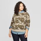 Women's Plus Size Long Sleeve Crew Neck Camo Print Sweatshirt - Universal Thread Green X