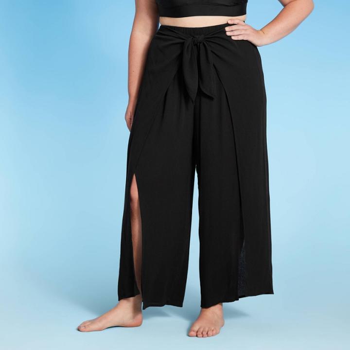 Kona Sol Women's Plus Size Tie-front Cover Up Pants - Kona