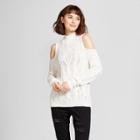 Women's Cold Shoulder Pullover Sweater - Alison Andrews White