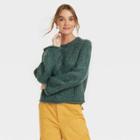 Women's Cable Knit Crewneck Pullover Sweater - Universal Thread Teal Blue