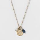 Target Women's Short Necklace Talisman With Pave Feather And Semi Precious Drop - Blue/gold