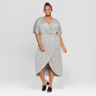 Women's Plus Size Twist Front Midi Dress - Ava & Viv Heather Gray 3x, Size: