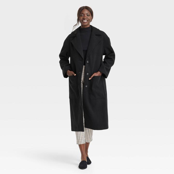 Women's Relaxed Fit Top Overcoat - A New Day Black