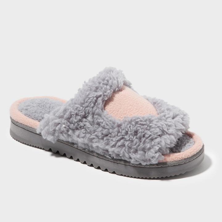 Women's Dluxe By Dearfoams Rebecca Fuzzy Slide Slippers - Gray