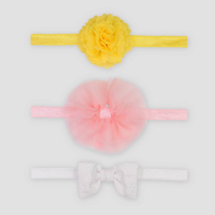 Baby Girls' 3pk Bow Headwrap - Just One You Made By Carter's 0-12m, Pink/yellow