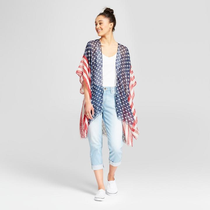 Women's Americana Stars And Stripes Printed Ruana - Mossimo Supply Co. Red/navy (blue)
