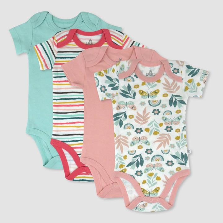 Honest Baby 4pk Organic Cotton Butterfly Print Short Sleeve Bodysuit