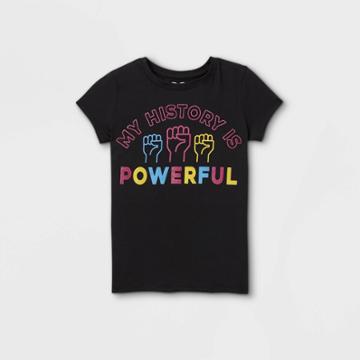 Jerry Leigh Girls' 'my History Is Powerful' Short Sleeve T-shirt - Black