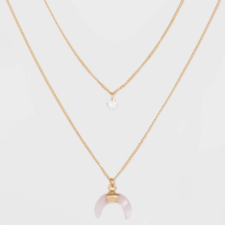 No Brand Petitetwo Rows With Semi-precious Stone And Cubic Zirconia Short Necklace, Women's,