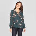 Women's Floral Print Long Sleeve V-neck Blouse - Knox Rose Green