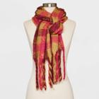 Women's Plaid Blanket Scarf - A New Day Pink/brown