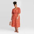 Women's Plus Size Floral Print Elbow Sleeve Dress - Universal Thread Red 1x, Women's,