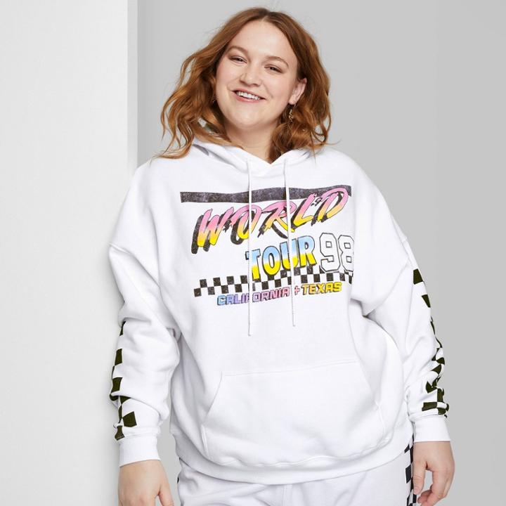 Women's Plus Size Ascot + Hart World Tour Hooded Graphic Sweatshirt - White