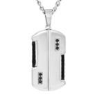 Crucible Men's Stainless Steel With Cable And Cubic Zirconia Dog Tag Necklace - Black,