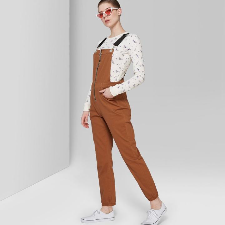 Women's Strappy Zip Front Overall Jumpsuit - Wild Fable Rust