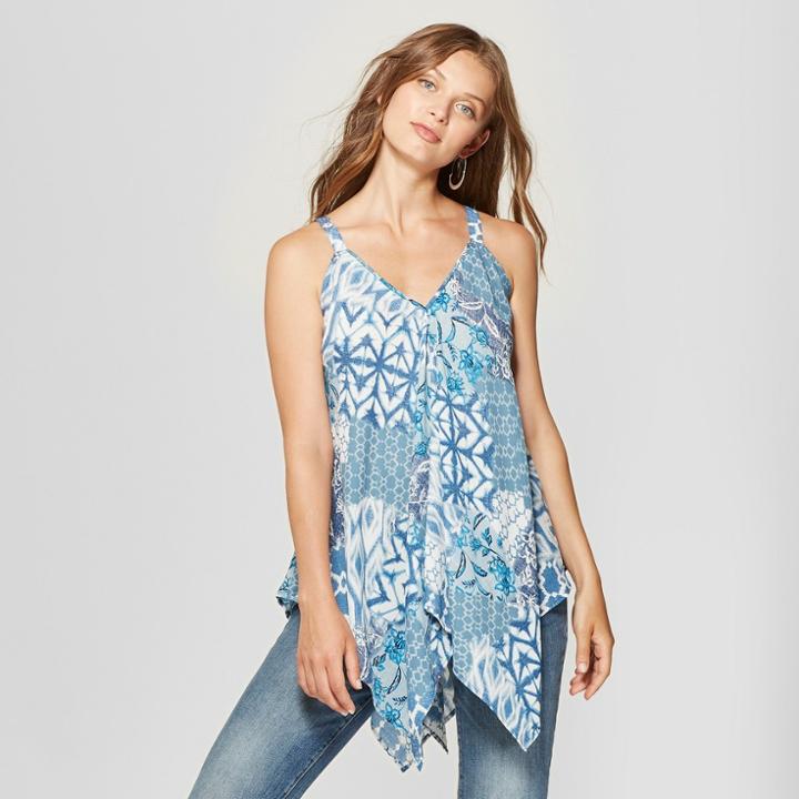 Women's Floral Print Handkerchief Hem Tank Top - Spenser Jeremy - Blue
