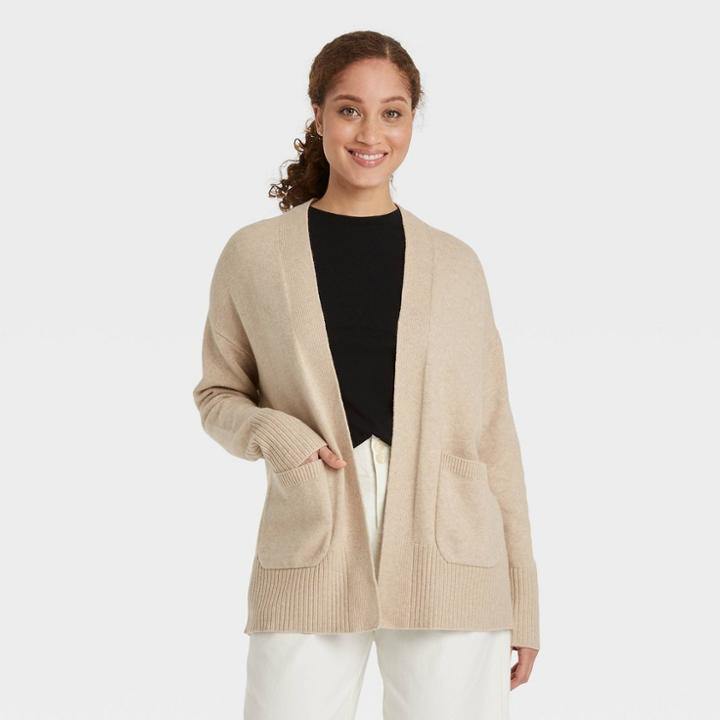 Women's Open-front Cardigan - A New Day Oatmeal Heather