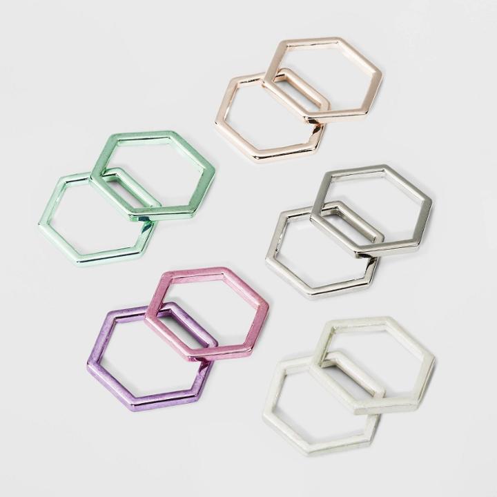 Multi Tone Hexagon Shape Ring Set 10pc - Wild Fable, Women's,