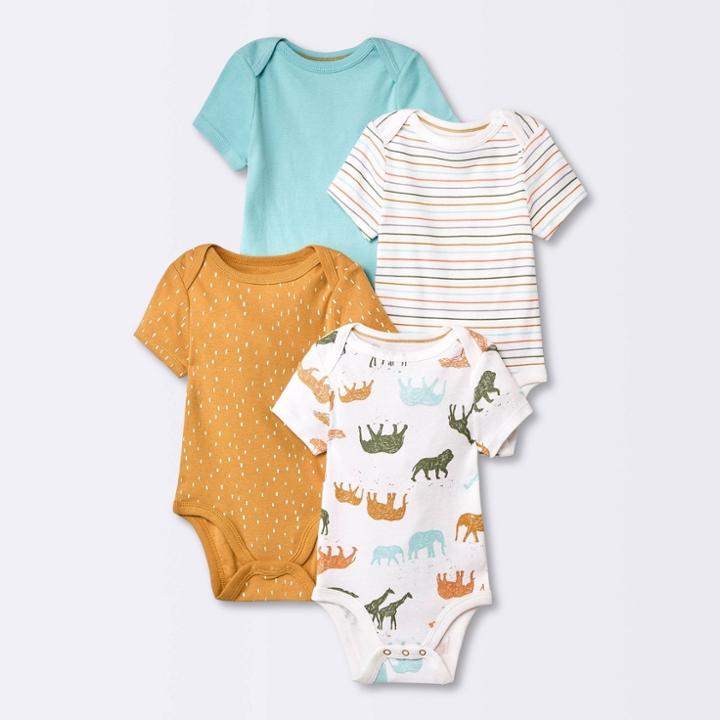 Baby 4pk Sleepy Safari Short Sleeve Bodysuit - Cloud Island Brown Newborn