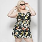 Women's Plus Size Floral Print Strappy Notched Neck Romper - Wild Fable Black