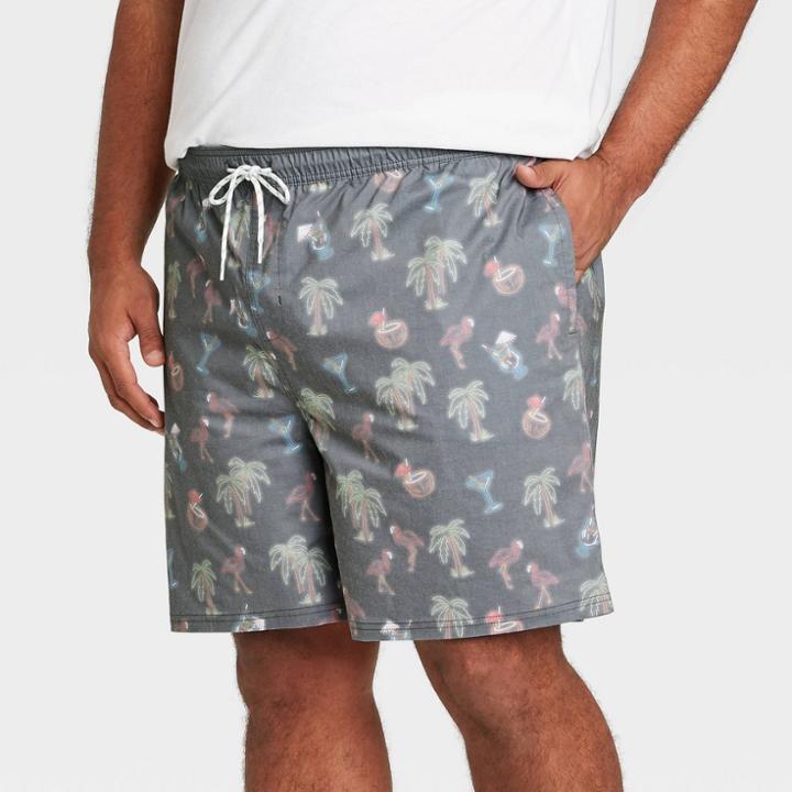 Men's Big & Tall 7 Tiki Drinks Swim Trunks - Goodfellow & Co Gray