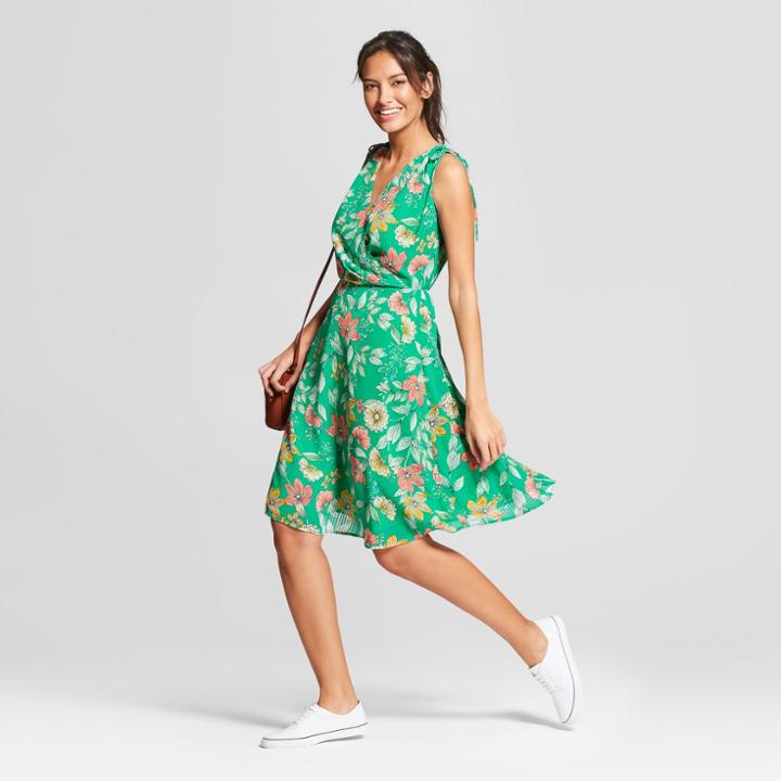 Women's Floral Tie Shoulder Dress - A New Day Green