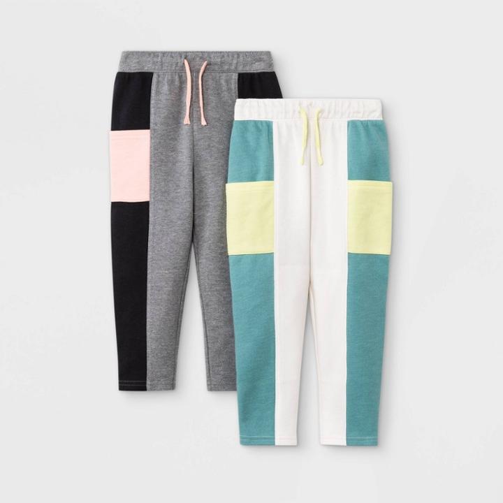 Toddler Boys' 2pk Colorblock French Terry Pull-on Jogger Pants - Cat & Jack 12m, Black/ivory/gray