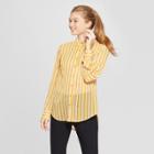 Women's Long Sleeve Striped Crepe Blouse - A New Day Gold