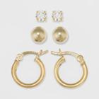 Gold Over Sterling Silver Cubic Zirconia & Ball & Hoop Set Fine Jewelry Earrings - A New Day Gold/clear