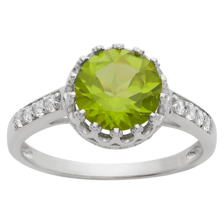 2 Tcw Tiara Round-cut Peridot Crown Ring In Sterling