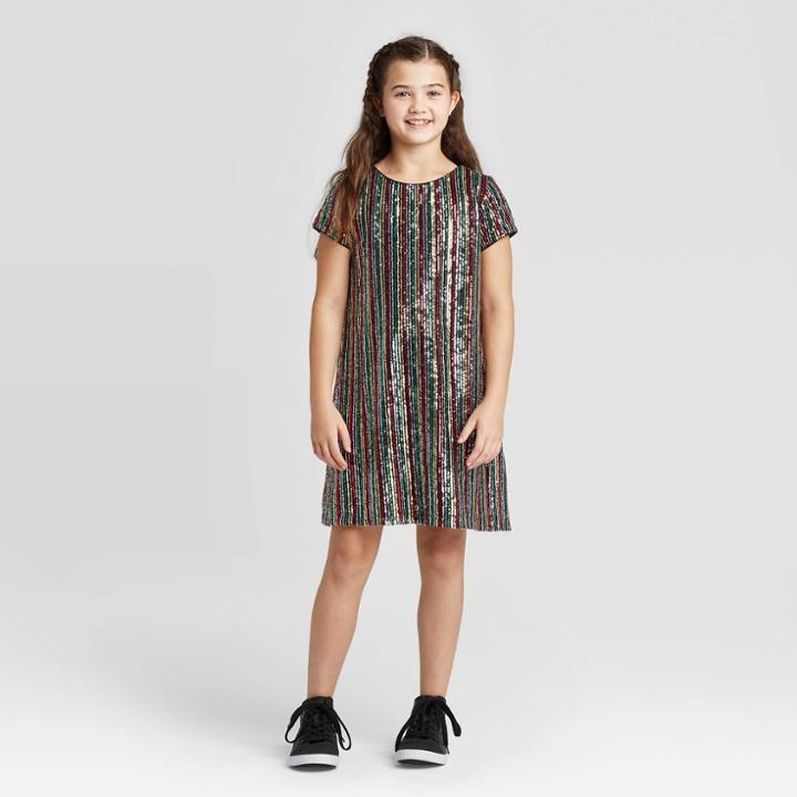 Petitegirls' Short Sleeve Sequin Dress - Art Class Xs, Girl's,
